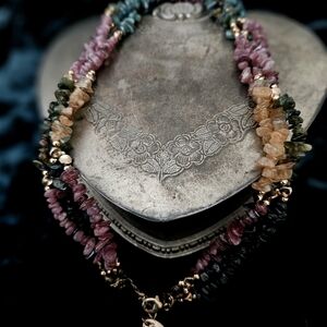 Stauer Genuine Rainbow Tourmaline Nugget 3-Strand Necklace 18"L 925 SS Clasp